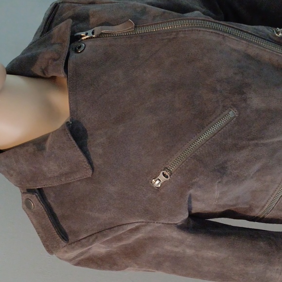 Asos Cloud grey suede biker jacket 0 XS - Picture 4 of 16